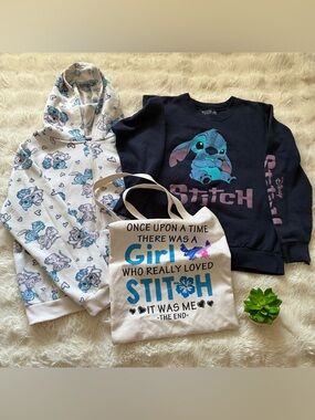 Disney Stitch Hoodie, Sweatshirt & Tote Set XS 16